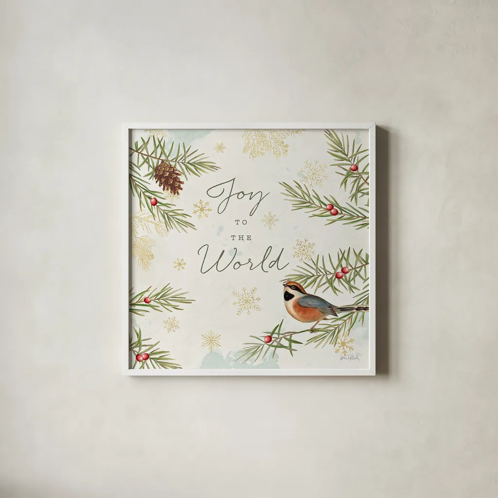 Christmas Tradition III by Katie Pertiet. Shown in a crisp white glass frame for a clean and minimalist style. Available as an archival giclee rolled canvas, fine art paper, or poster print. SKU 36933a.