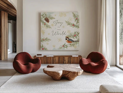 Christmas Tradition III by Katie Pertiet. Shown as extra-large giant wall art in a modern living room. Available as an archival giclee rolled canvas, fine art paper, or poster print. SKU 36933a.