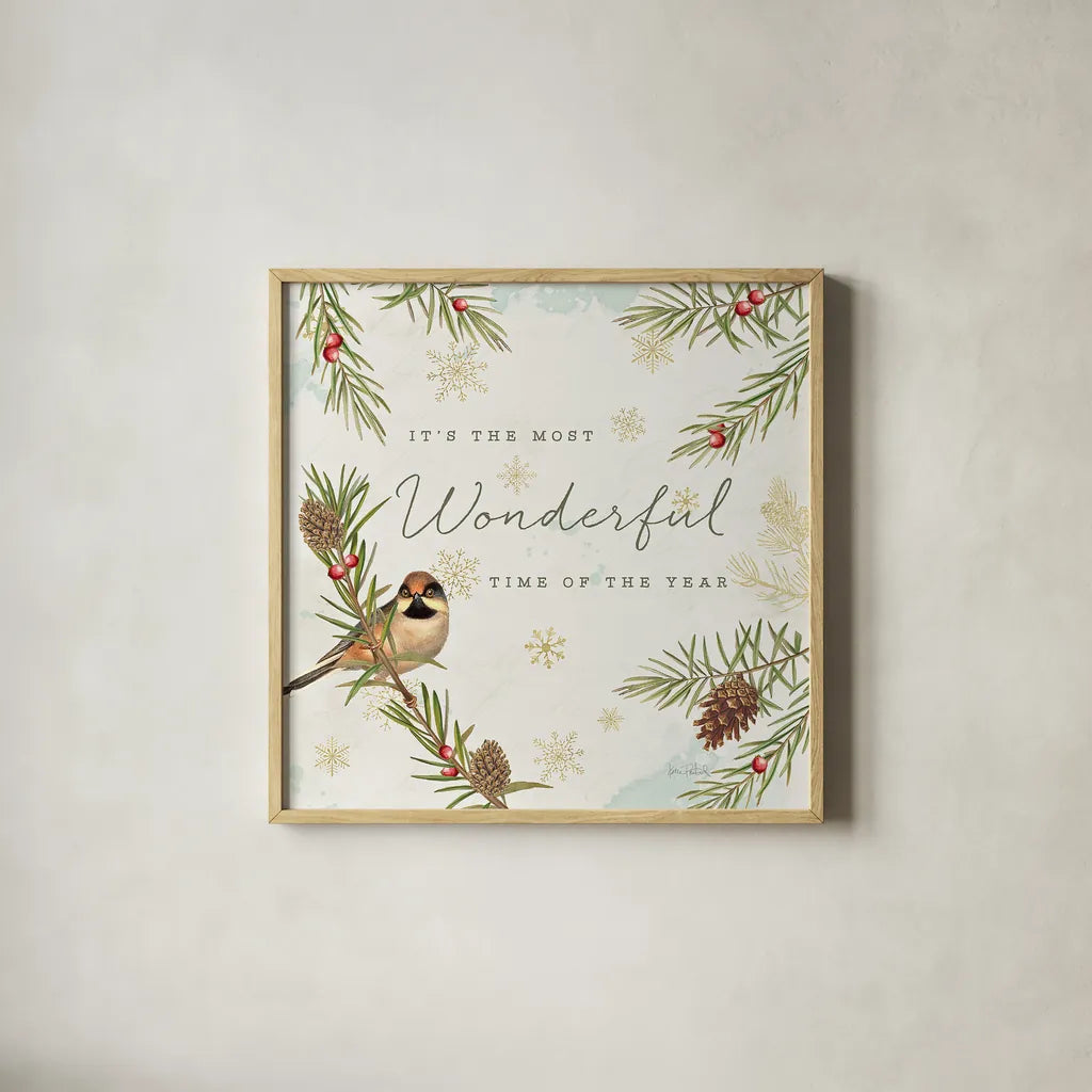 Christmas Tradition IV by Katie Pertiet. Shown in a natural wood glass frame for a timeless modern aesthetic. Available as an archival giclee rolled canvas, fine art paper, or poster print. SKU 36934a.