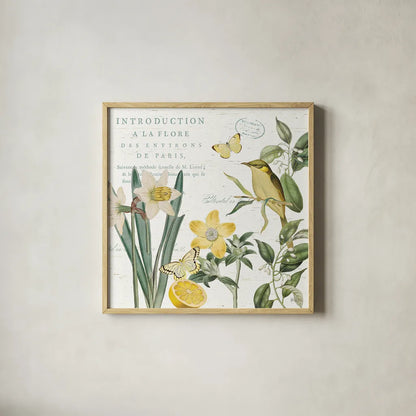 Citron Curiosities III by Katie Pertiet. Shown in a natural wood glass frame for a timeless modern aesthetic. Available as an archival giclee rolled canvas, fine art paper, or poster print. SKU 36938a.