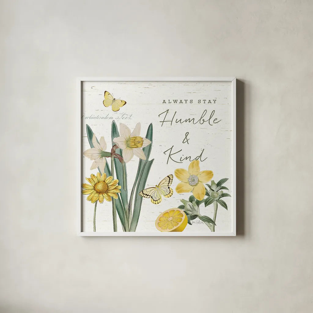 Citron Curiosities V by Katie Pertiet. Shown in a crisp white glass frame for a clean and minimalist style. Available as an archival giclee rolled canvas, fine art paper, or poster print. SKU 36940a.