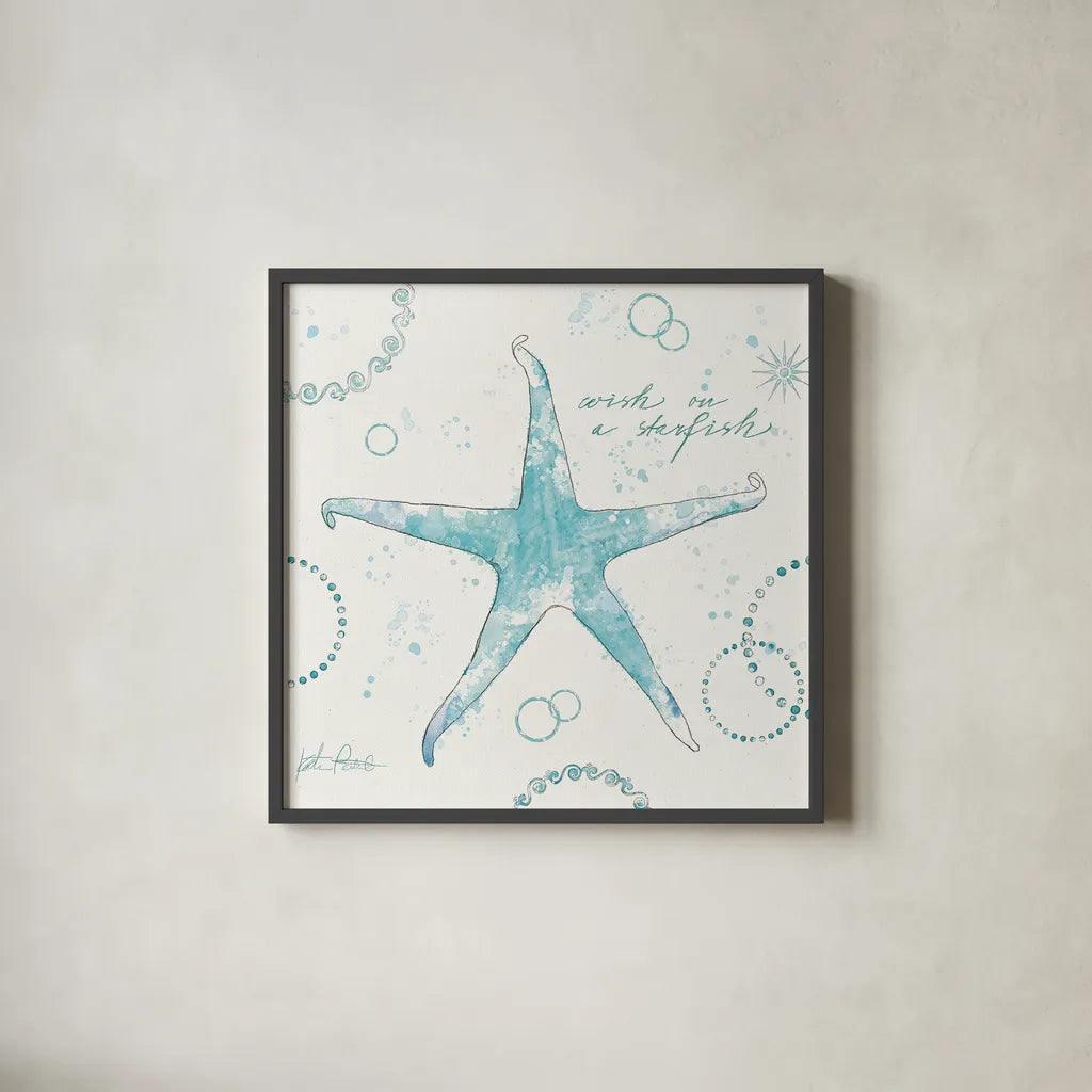 Coastal Splash I by Katie Pertiet. Shown in a sleek black glass frame for a contemporary gallery look. Available as an archival giclee rolled canvas, fine art paper, or poster print. SKU 25963a.