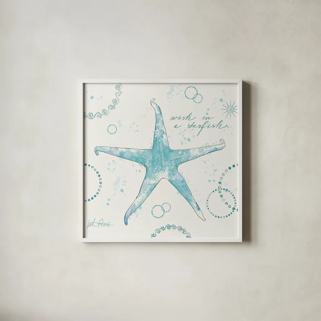 Coastal Splash I by Katie Pertiet. Shown in a crisp white glass frame for a clean and minimalist style. Available as an archival giclee rolled canvas, fine art paper, or poster print. SKU 25963a.