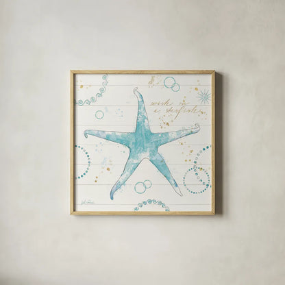 Coastal Splash I Gold by Katie Pertiet. Shown in a natural wood glass frame for a timeless modern aesthetic. Available as an archival giclee rolled canvas, fine art paper, or poster print. SKU 57898a.