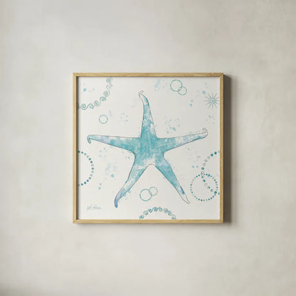 Coastal Splash I No Words by Katie Pertiet. Shown in a natural wood glass frame for a timeless modern aesthetic. Available as an archival giclee rolled canvas, fine art paper, or poster print. SKU 65722a.