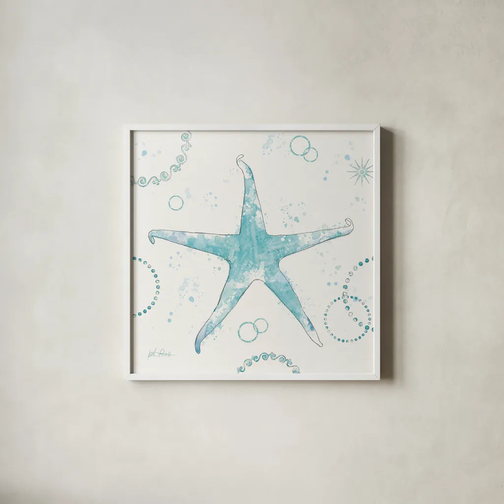 Coastal Splash I No Words by Katie Pertiet. Shown in a crisp white glass frame for a clean and minimalist style. Available as an archival giclee rolled canvas, fine art paper, or poster print. SKU 65722a.