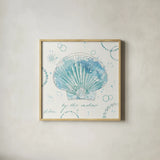 Coastal Splash II by Katie Pertiet. Shown in a natural wood glass frame for a timeless modern aesthetic. Available as an archival giclee rolled canvas, fine art paper, or poster print. SKU 25964a.