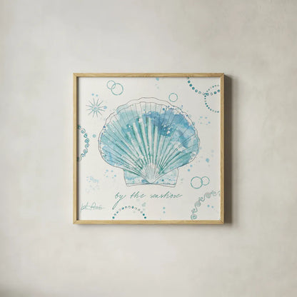 Coastal Splash II by Katie Pertiet. Shown in a natural wood glass frame for a timeless modern aesthetic. Available as an archival giclee rolled canvas, fine art paper, or poster print. SKU 25964a.