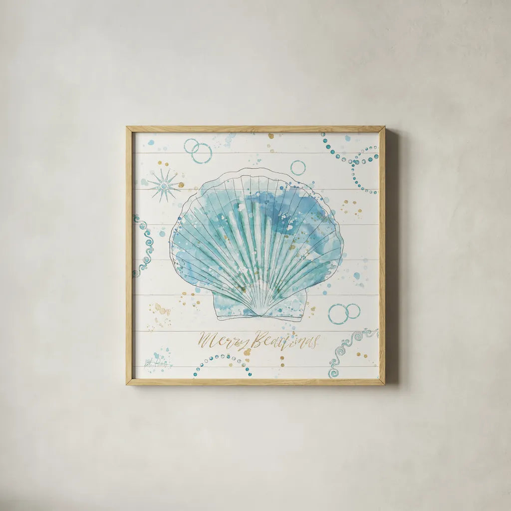 Coastal Splash II Gold by Katie Pertiet. Shown in a natural wood glass frame for a timeless modern aesthetic. Available as an archival giclee rolled canvas, fine art paper, or poster print. SKU 57899a.
