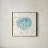 Coastal Splash II Gold by Katie Pertiet. Shown in a natural wood glass frame for a timeless modern aesthetic. Available as an archival giclee rolled canvas, fine art paper, or poster print. SKU 57899a.