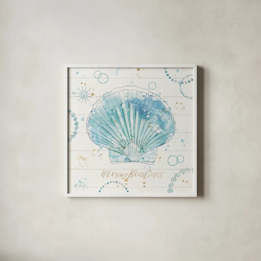 Coastal Splash II Gold by Katie Pertiet. Shown in a crisp white glass frame for a clean and minimalist style. Available as an archival giclee rolled canvas, fine art paper, or poster print. SKU 57899a.