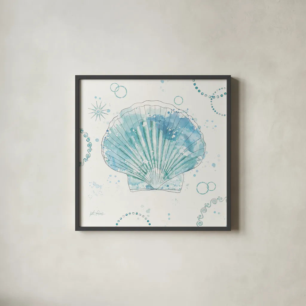 Coastal Splash II No Words by Katie Pertiet. Shown in a sleek black glass frame for a contemporary gallery look. Available as an archival giclee rolled canvas, fine art paper, or poster print. SKU 65723a.