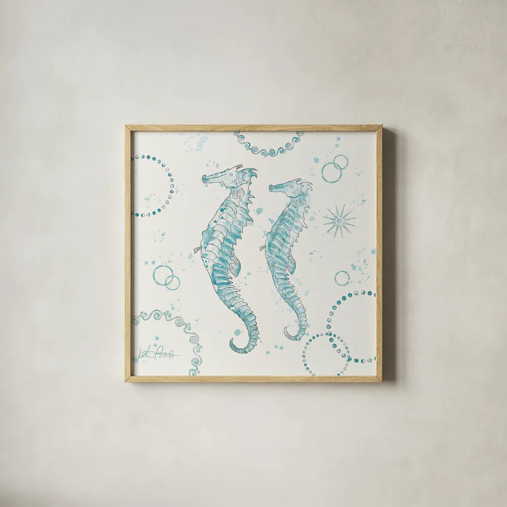 Coastal Splash III by Katie Pertiet. Shown in a natural wood glass frame for a timeless modern aesthetic. Available as an archival giclee rolled canvas, fine art paper, or poster print. SKU 25965a.