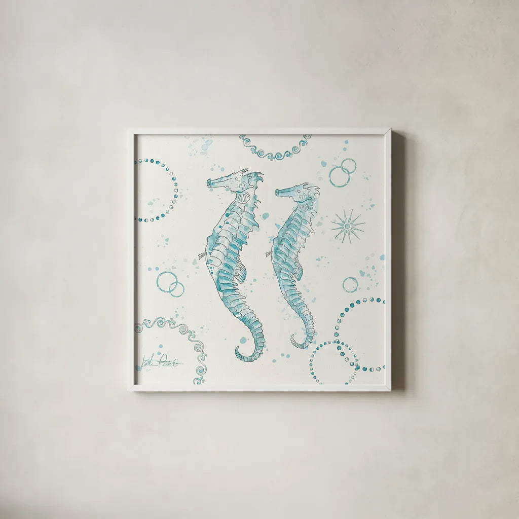 Coastal Splash III by Katie Pertiet. Shown in a crisp white glass frame for a clean and minimalist style. Available as an archival giclee rolled canvas, fine art paper, or poster print. SKU 25965a.