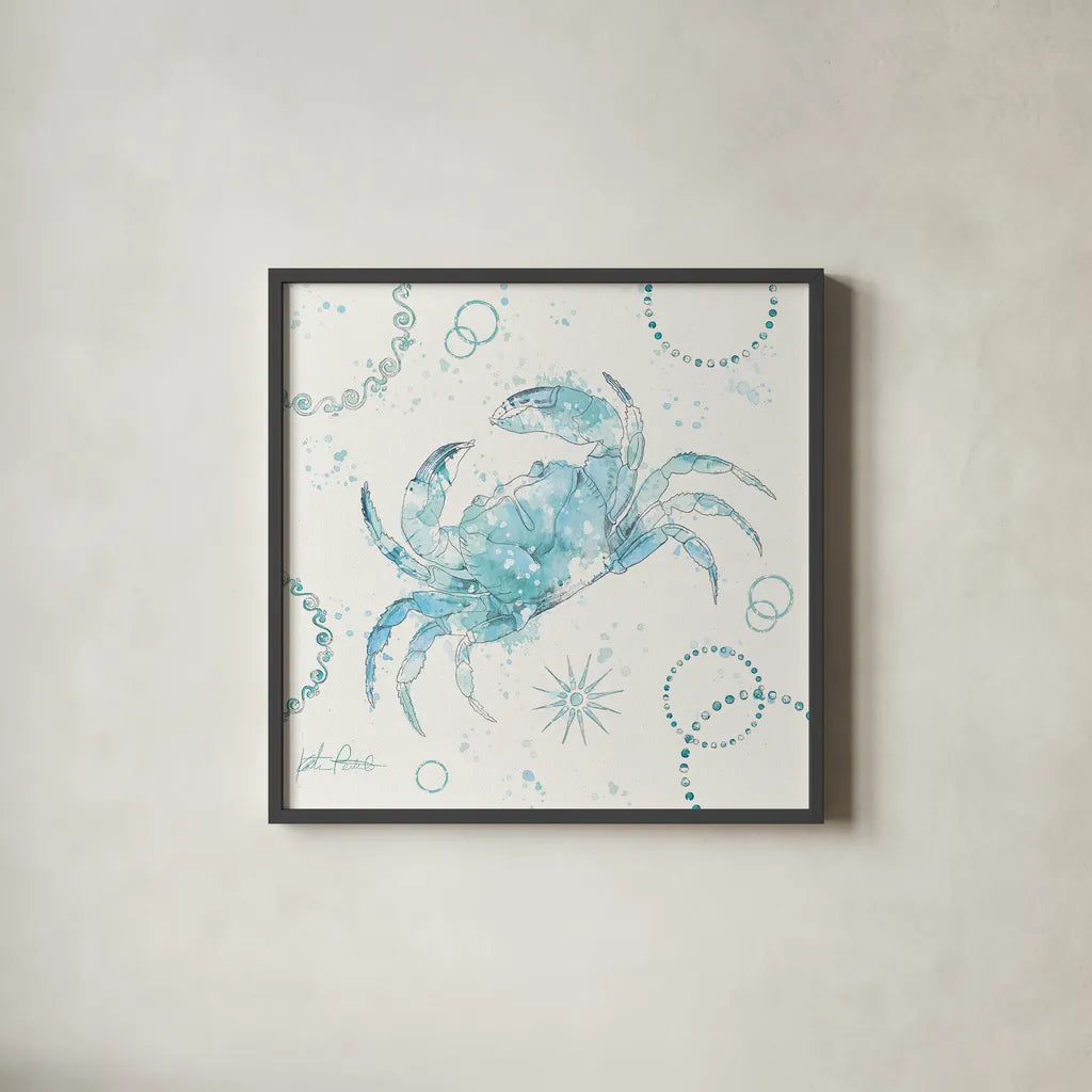 Coastal Splash IV by Katie Pertiet. Shown in a sleek black glass frame for a contemporary gallery look. Available as an archival giclee rolled canvas, fine art paper, or poster print. SKU 25966a.