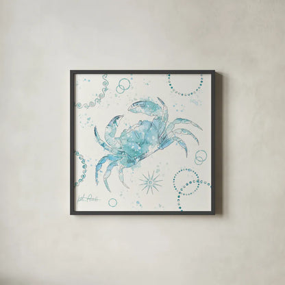 Coastal Splash IV by Katie Pertiet. Shown in a sleek black glass frame for a contemporary gallery look. Available as an archival giclee rolled canvas, fine art paper, or poster print. SKU 25966a.