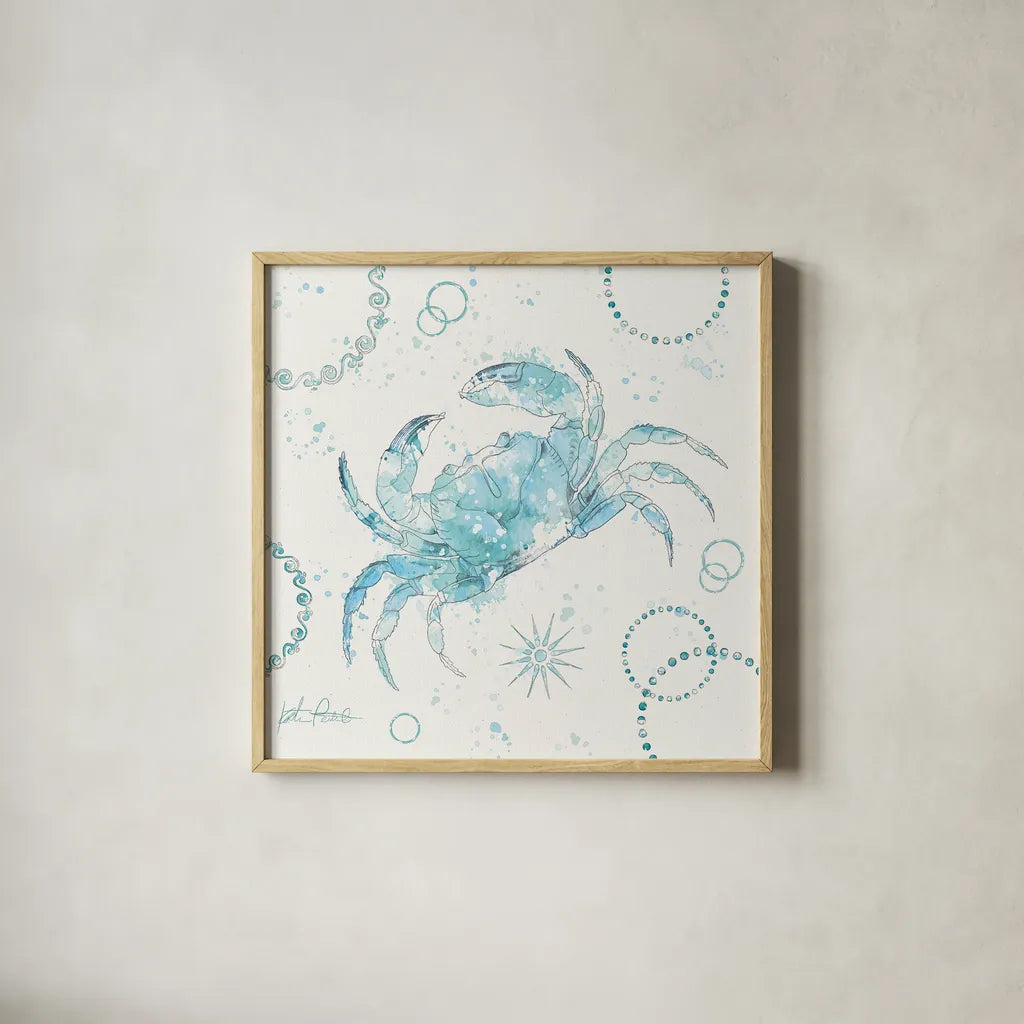 Coastal Splash IV by Katie Pertiet. Shown in a natural wood glass frame for a timeless modern aesthetic. Available as an archival giclee rolled canvas, fine art paper, or poster print. SKU 25966a.