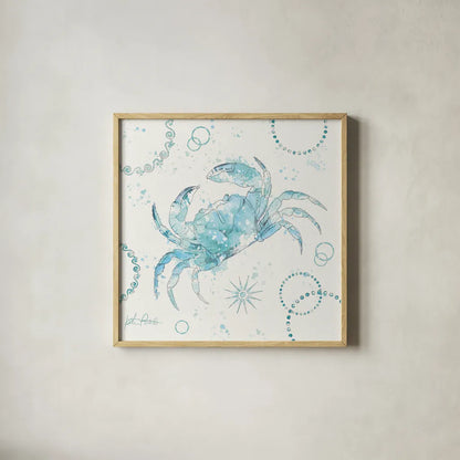 Coastal Splash IV by Katie Pertiet. Shown in a natural wood glass frame for a timeless modern aesthetic. Available as an archival giclee rolled canvas, fine art paper, or poster print. SKU 25966a.