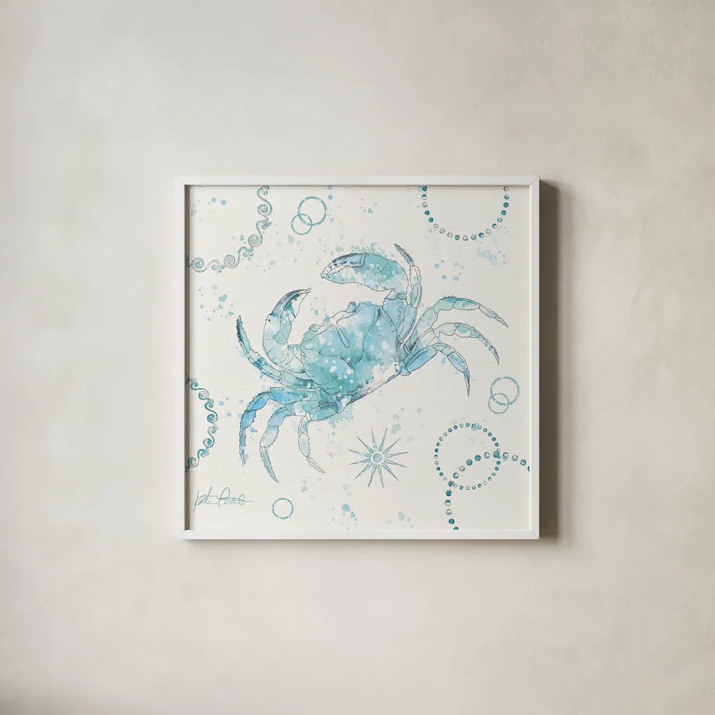 Coastal Splash IV by Katie Pertiet. Shown in a crisp white glass frame for a clean and minimalist style. Available as an archival giclee rolled canvas, fine art paper, or poster print. SKU 25966a.