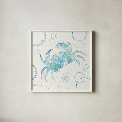 Coastal Splash IV by Katie Pertiet. Shown in a crisp white glass frame for a clean and minimalist style. Available as an archival giclee rolled canvas, fine art paper, or poster print. SKU 25966a.