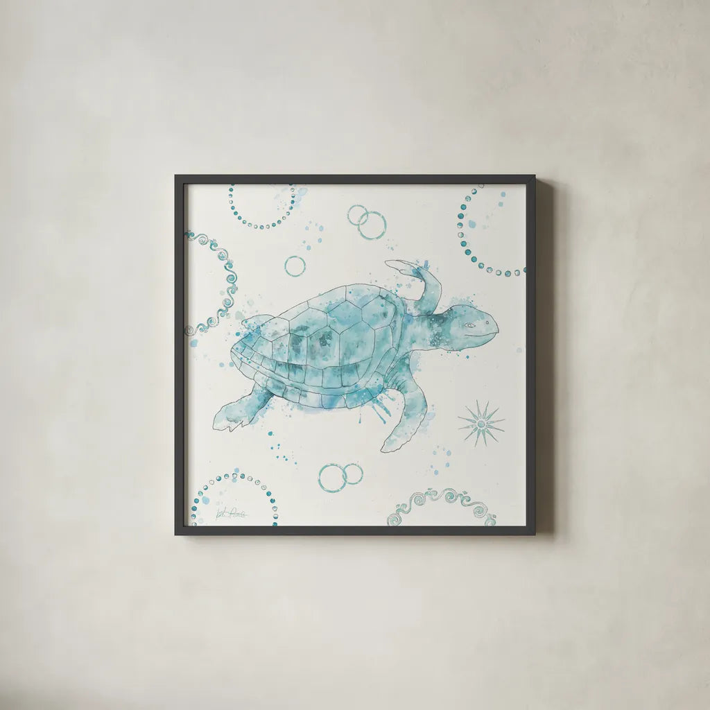 Coastal Splash VII by Katie Pertiet. Shown in a sleek black glass frame for a contemporary gallery look. Available as an archival giclee rolled canvas, fine art paper, or poster print. SKU 64236a.