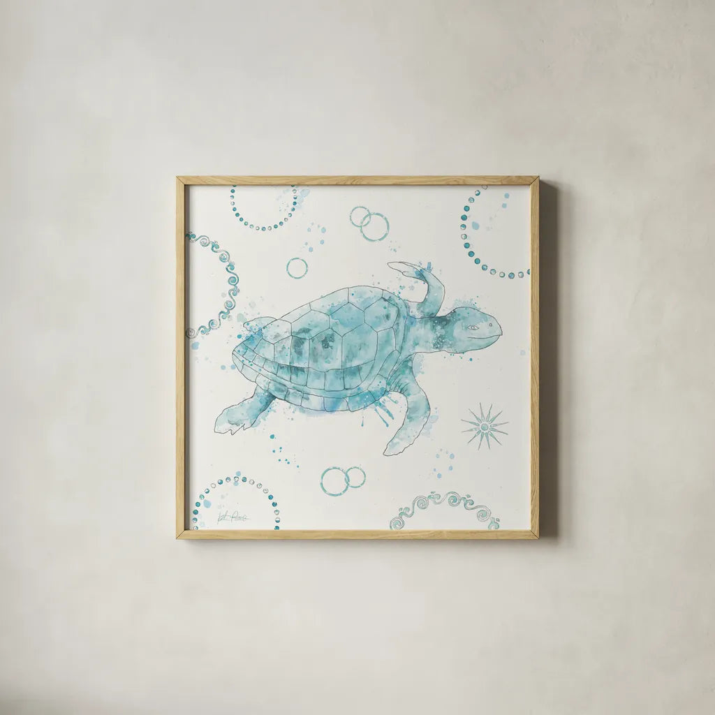 Coastal Splash VII by Katie Pertiet. Shown in a natural wood glass frame for a timeless modern aesthetic. Available as an archival giclee rolled canvas, fine art paper, or poster print. SKU 64236a.