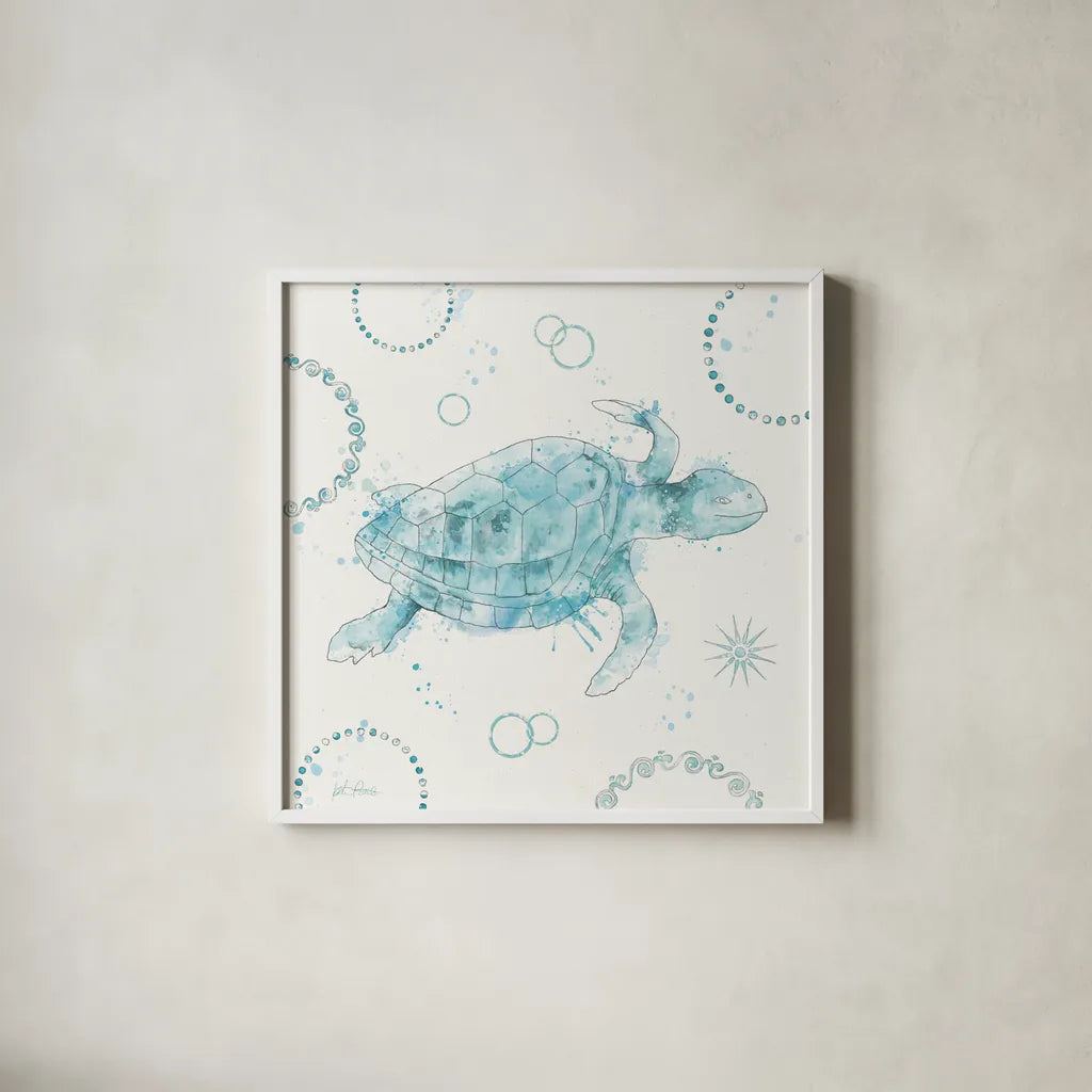 Coastal Splash VII by Katie Pertiet. Shown in a crisp white glass frame for a clean and minimalist style. Available as an archival giclee rolled canvas, fine art paper, or poster print. SKU 64236a.