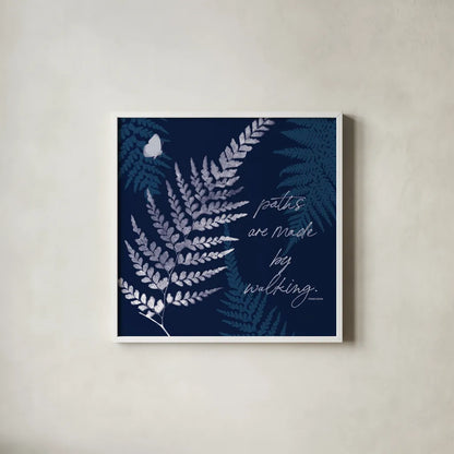 Dark True Blue III by Katie Pertiet. Shown in a crisp white glass frame for a clean and minimalist style. Available as an archival giclee rolled canvas, fine art paper, or poster print. SKU 66619a.