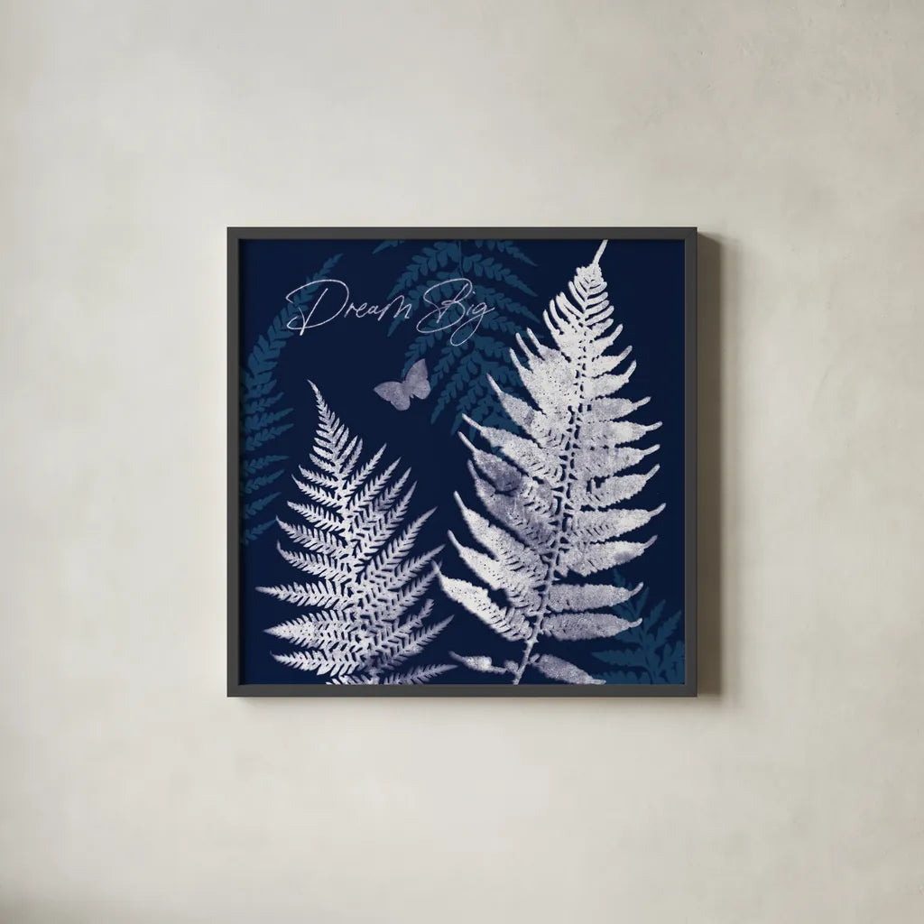 Dark True Blue VI by Katie Pertiet. Shown in a sleek black glass frame for a contemporary gallery look. Available as an archival giclee rolled canvas, fine art paper, or poster print. SKU 66620a.