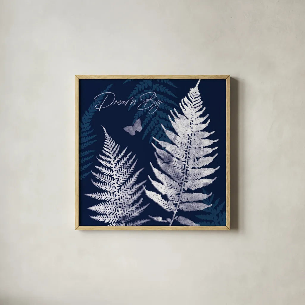 Dark True Blue VI by Katie Pertiet. Shown in a natural wood glass frame for a timeless modern aesthetic. Available as an archival giclee rolled canvas, fine art paper, or poster print. SKU 66620a.