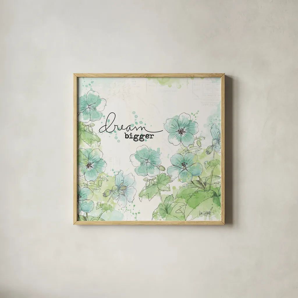 Dream and Faith I by Katie Pertiet. Shown in a natural wood glass frame for a timeless modern aesthetic. Available as an archival giclee rolled canvas, fine art paper, or poster print. SKU 31815a.