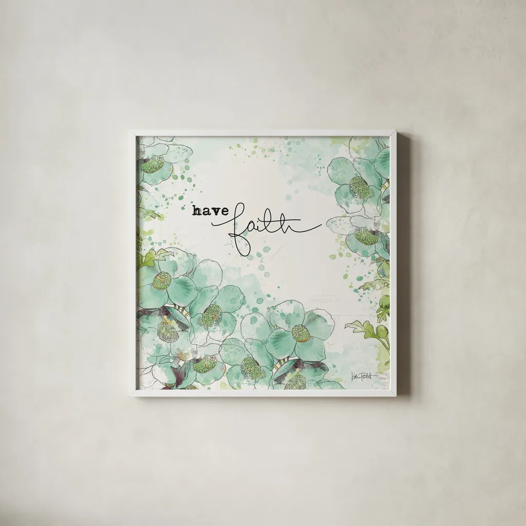 Dream and Faith II by Katie Pertiet. Shown in a crisp white glass frame for a clean and minimalist style. Available as an archival giclee rolled canvas, fine art paper, or poster print. SKU 31816a.