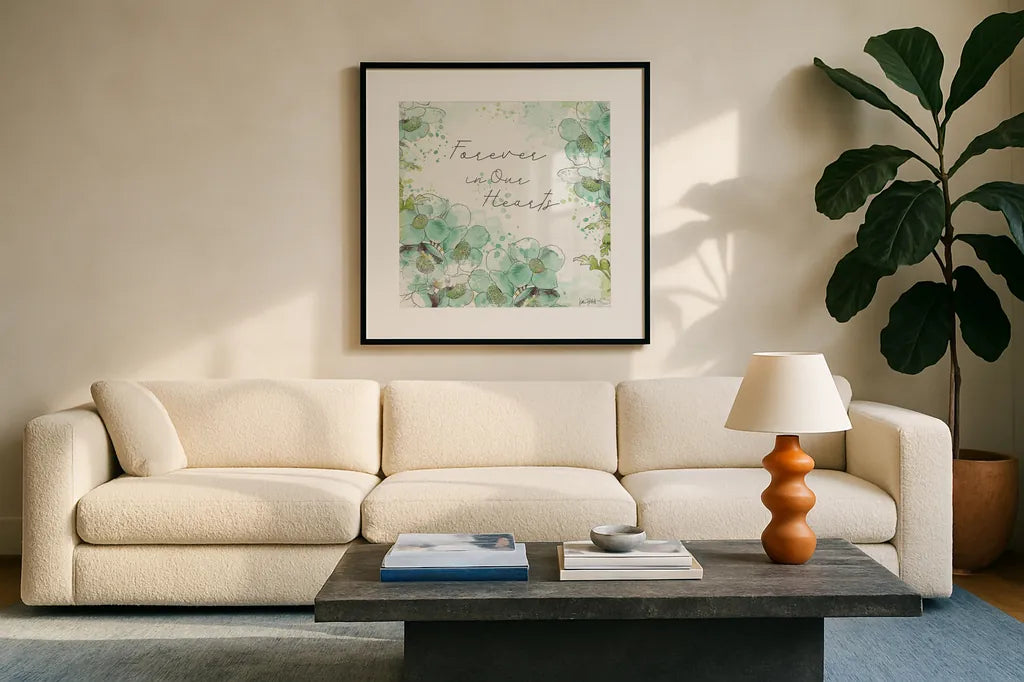 Dream and Faith II Forever by Katie Pertiet. Displayed in a glass frame with matte in a clean modern living room. Available as an archival giclee rolled canvas, fine art paper, or poster print. SKU 52559a.