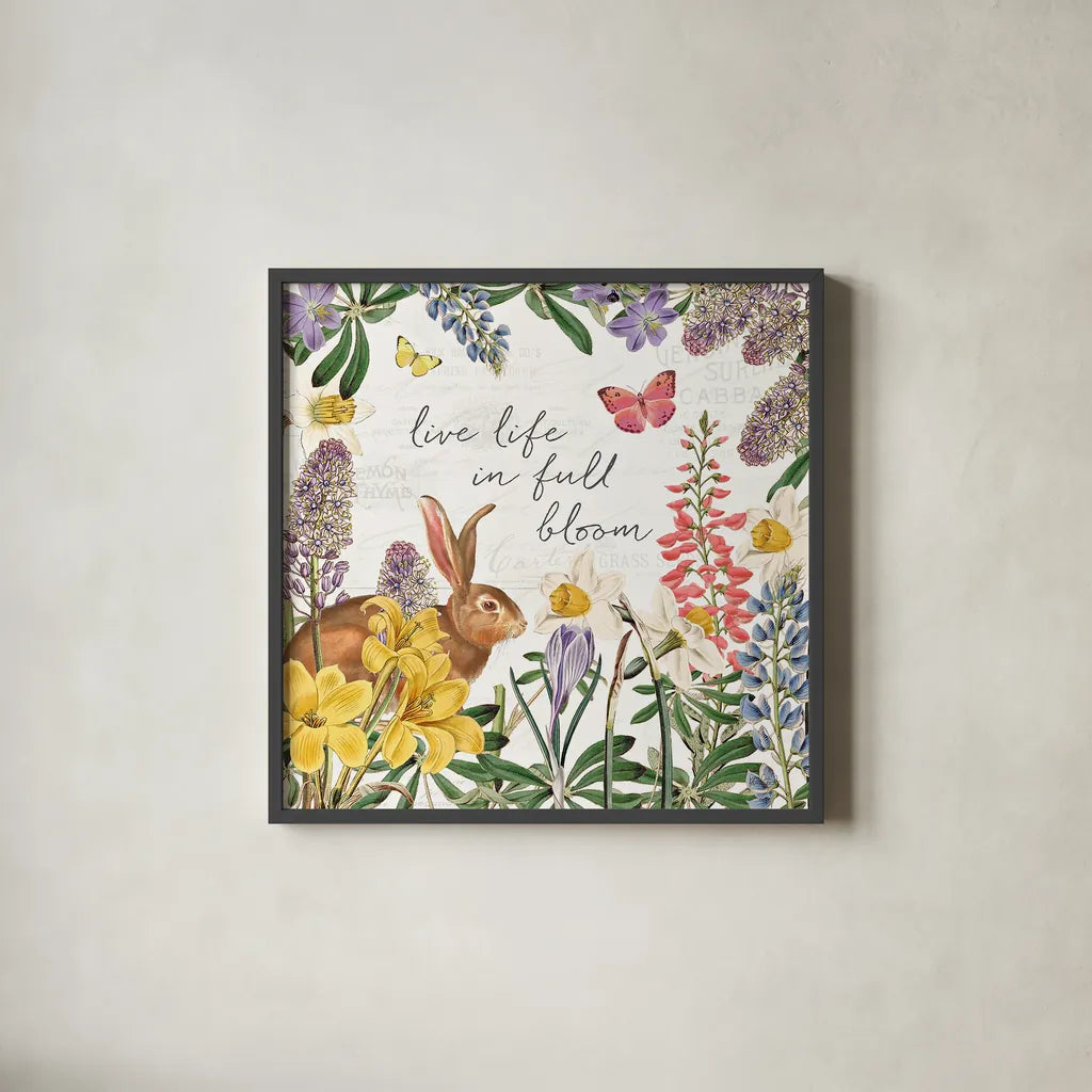 Easter Garden II by Katie Pertiet. Shown in a sleek black glass frame for a contemporary gallery look. Available as an archival giclee rolled canvas, fine art paper, or poster print. SKU 46857a.