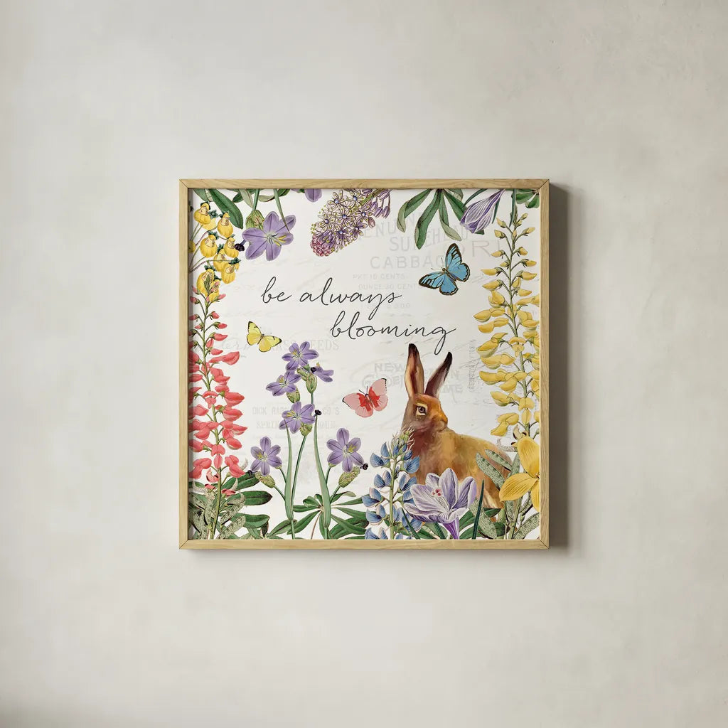 Easter Garden III by Katie Pertiet. Shown in a natural wood glass frame for a timeless modern aesthetic. Available as an archival giclee rolled canvas, fine art paper, or poster print. SKU 46858a.