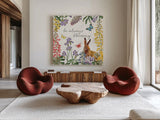 Easter Garden III by Katie Pertiet. Shown as extra-large giant wall art in a modern living room. Available as an archival giclee rolled canvas, fine art paper, or poster print. SKU 46858a.