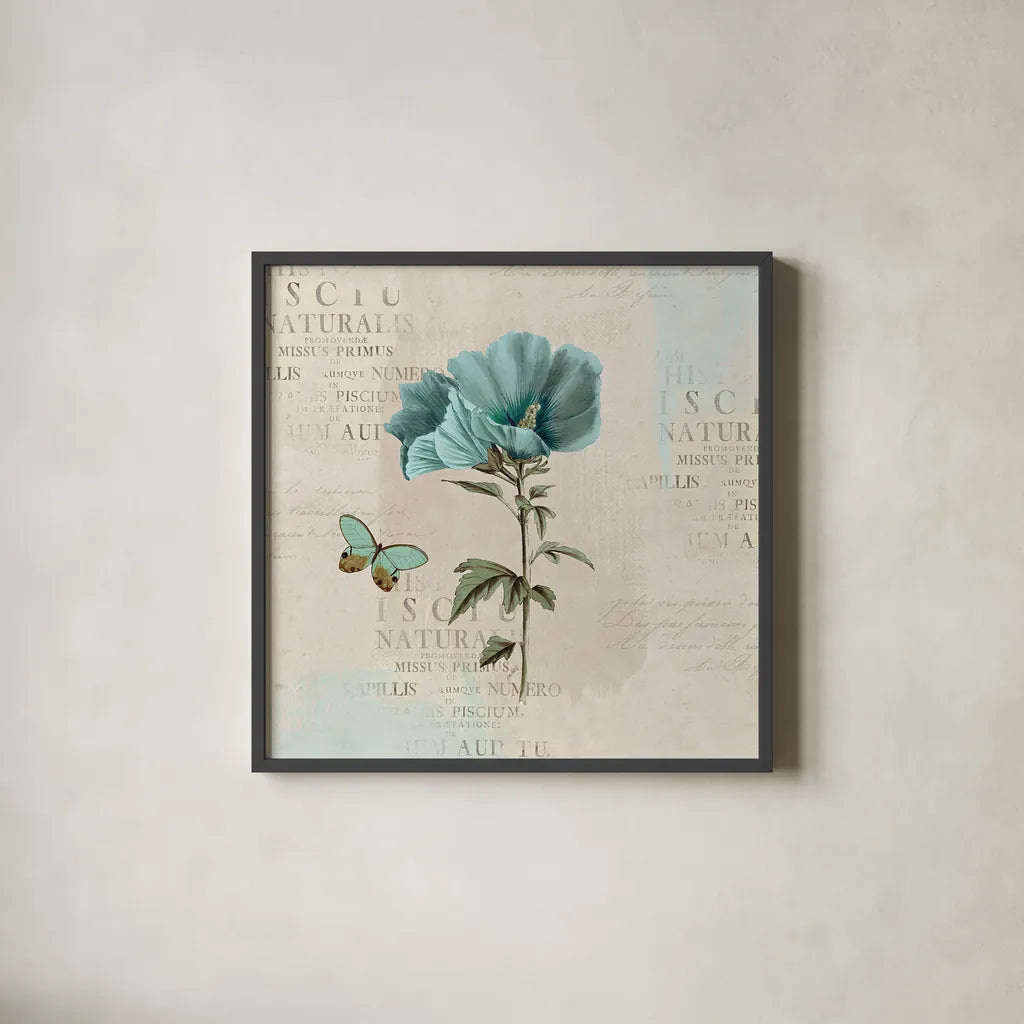En Bleu V by Katie Pertiet. Shown in a sleek black glass frame for a contemporary gallery look. Available as an archival giclee rolled canvas, fine art paper, or poster print. SKU 21349a.