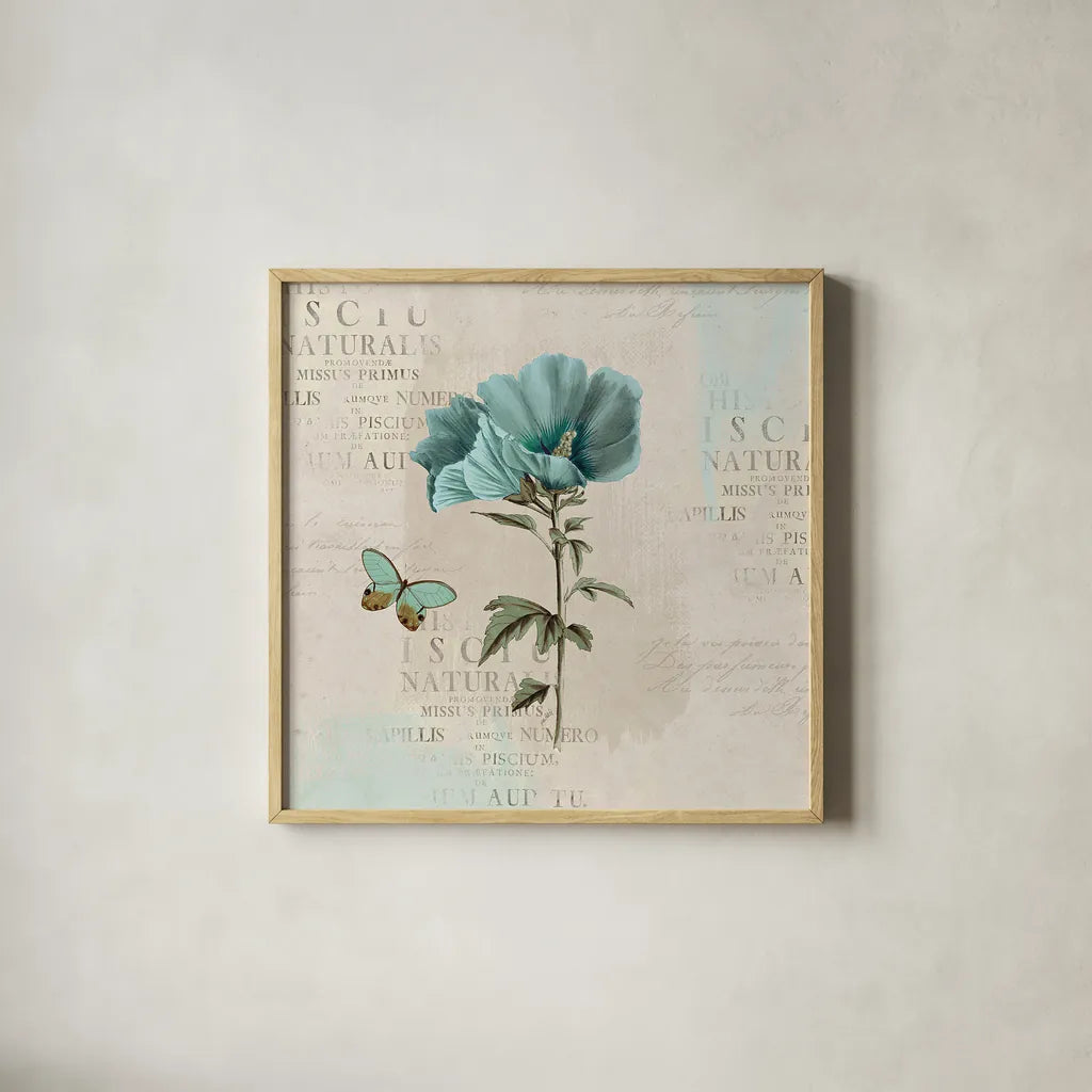 En Bleu V by Katie Pertiet. Shown in a natural wood glass frame for a timeless modern aesthetic. Available as an archival giclee rolled canvas, fine art paper, or poster print. SKU 21349a.
