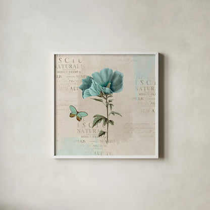 En Bleu V by Katie Pertiet. Shown in a crisp white glass frame for a clean and minimalist style. Available as an archival giclee rolled canvas, fine art paper, or poster print. SKU 21349a.