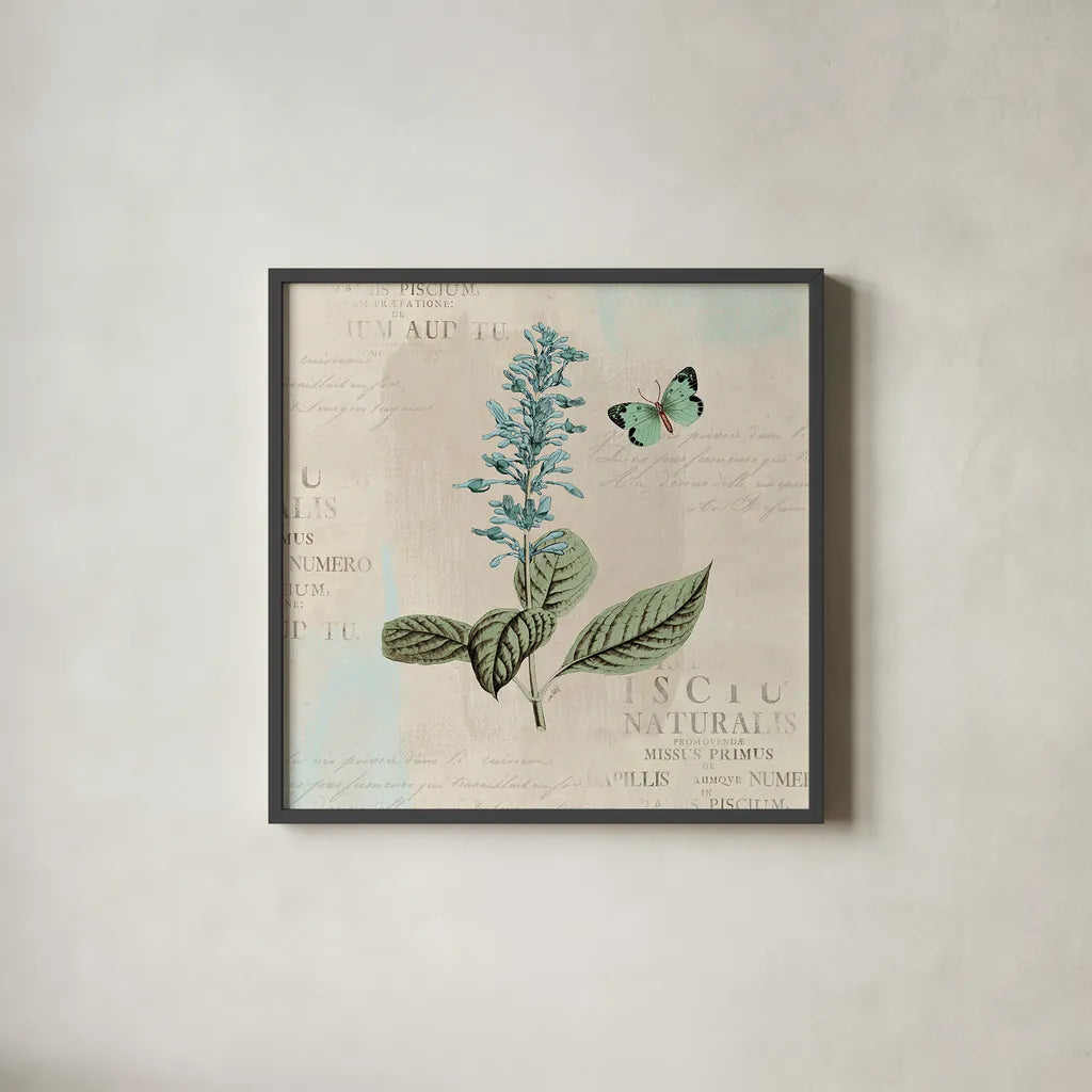 En Bleu VI by Katie Pertiet. Shown in a sleek black glass frame for a contemporary gallery look. Available as an archival giclee rolled canvas, fine art paper, or poster print. SKU 21350a.