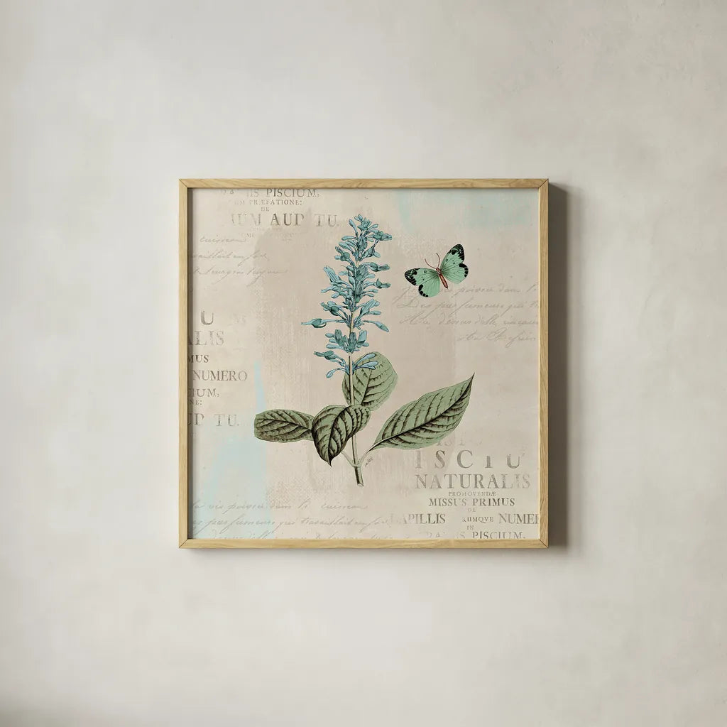 En Bleu VI by Katie Pertiet. Shown in a natural wood glass frame for a timeless modern aesthetic. Available as an archival giclee rolled canvas, fine art paper, or poster print. SKU 21350a.