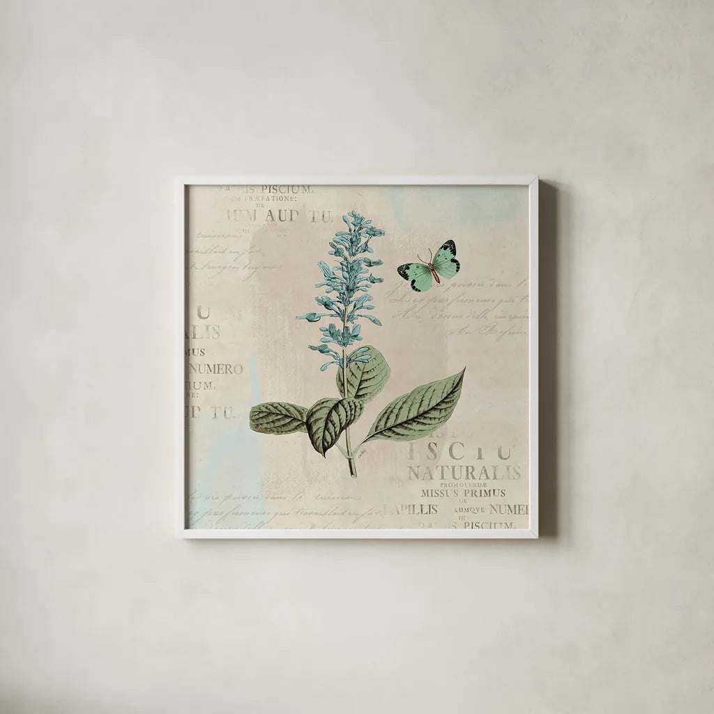 En Bleu VI by Katie Pertiet. Shown in a crisp white glass frame for a clean and minimalist style. Available as an archival giclee rolled canvas, fine art paper, or poster print. SKU 21350a.