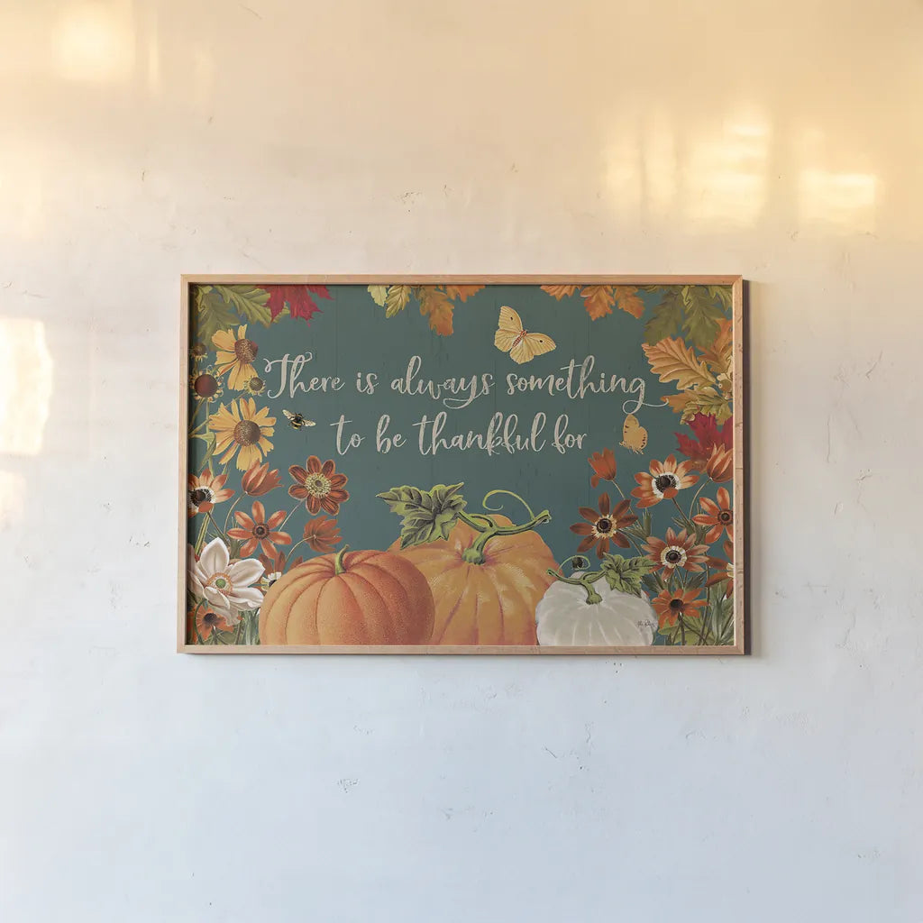 Fall Garden I Teal by Katie Pertiet. shown as a paper print in a natural frame. Available as a archival giclee rolled canvas, fine art paper, or poster print. SKU 46297i.