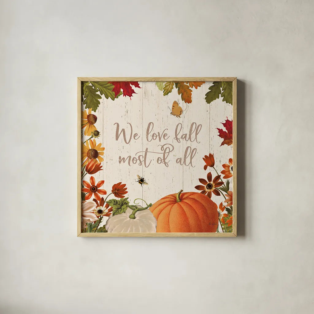 Fall Garden II by Katie Pertiet. Shown in a natural wood glass frame for a timeless modern aesthetic. Available as an archival giclee rolled canvas, fine art paper, or poster print. SKU 46293a.