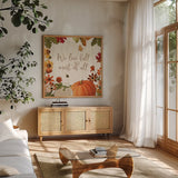 Fall Garden II by Katie Pertiet. Shown in a natural wood frame in a cozy modern living room. Available as an archival giclee rolled canvas, fine art paper, or poster print. SKU 46293a.