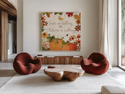 Fall Garden III by Katie Pertiet. Shown as extra-large giant wall art in a modern living room. Available as an archival giclee rolled canvas, fine art paper, or poster print. SKU 46294a.
