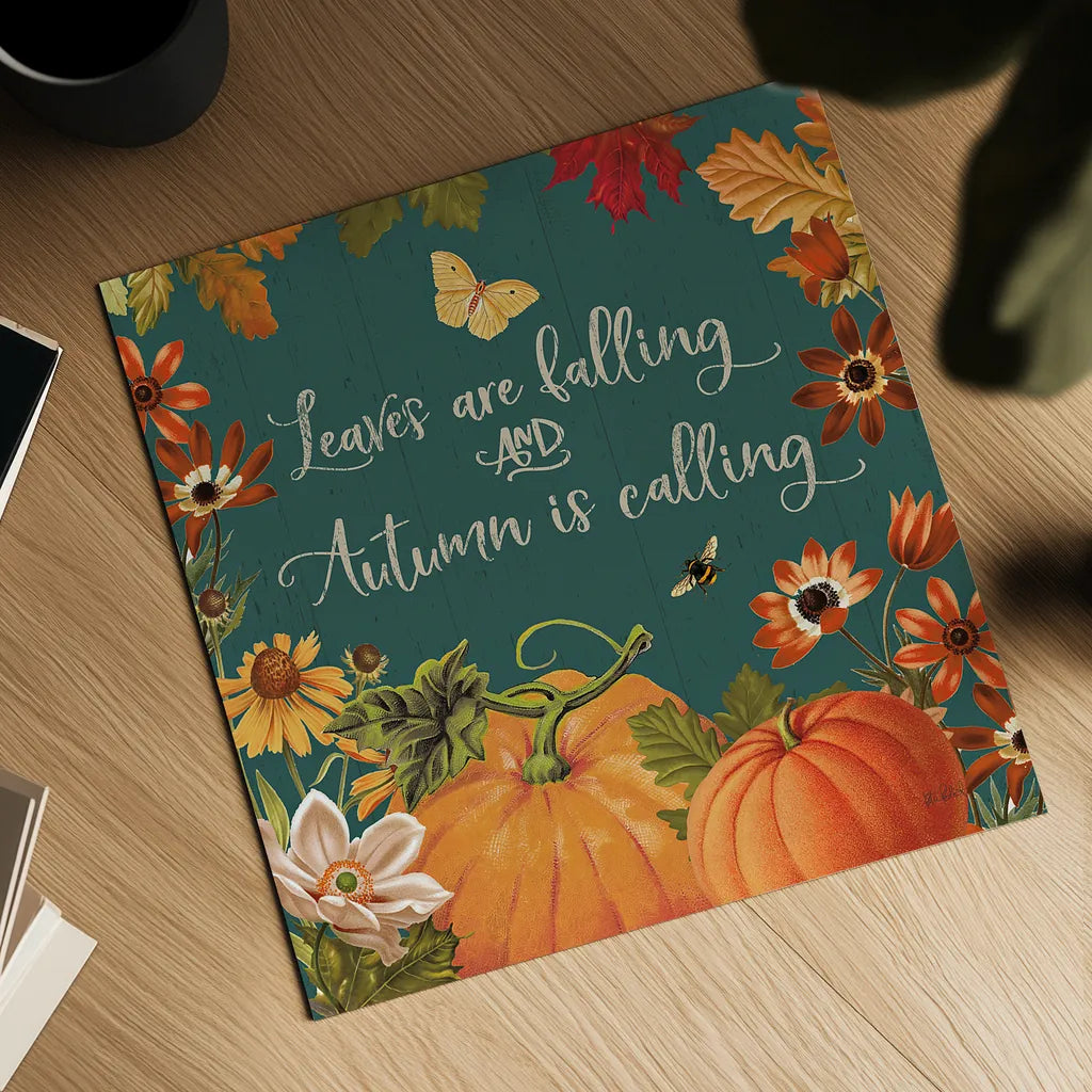 Fall Garden III Teal by Katie Pertiet. Shown as a detailed flat fine art print, highlighting archival giclee quality. Available as an archival giclee rolled canvas, fine art paper, or poster print. SKU 46299a.