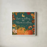 Fall Garden III Teal by Katie Pertiet. Shown in a crisp white glass frame for a clean and minimalist style. Available as an archival giclee rolled canvas, fine art paper, or poster print. SKU 46299a.