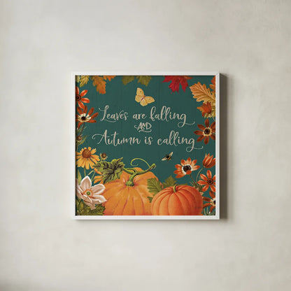 Fall Garden III Teal by Katie Pertiet. Shown in a crisp white glass frame for a clean and minimalist style. Available as an archival giclee rolled canvas, fine art paper, or poster print. SKU 46299a.