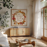 Fall Garden IV by Katie Pertiet. Shown in a natural wood frame in a cozy modern living room. Available as an archival giclee rolled canvas, fine art paper, or poster print. SKU 46295a.